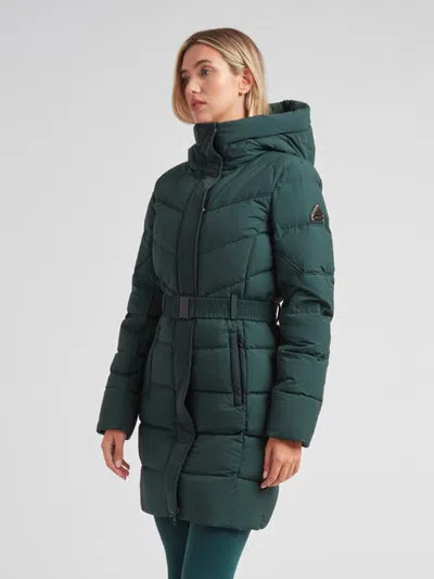Jack1t Diamond Belted Hooded Down Coat In Green