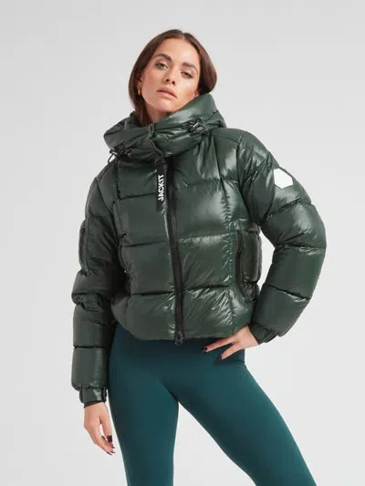 Jack1t Ez Boxed Hooded Cropped Puffer Coat In Green