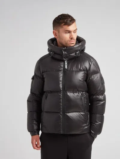 Jack1t Ez Water Hooded Puffer Racer Jacket In Black