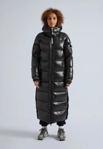 Jack1t High Collar Maxi Puffer Coat In Black