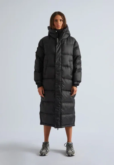 Jack1t Longline Midi Puffer Coat In Black