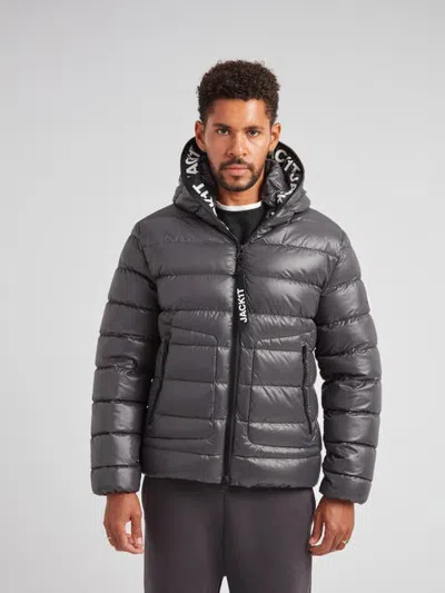 Jack1t R4d Tramline Hooded Puffer Jacket In Gray