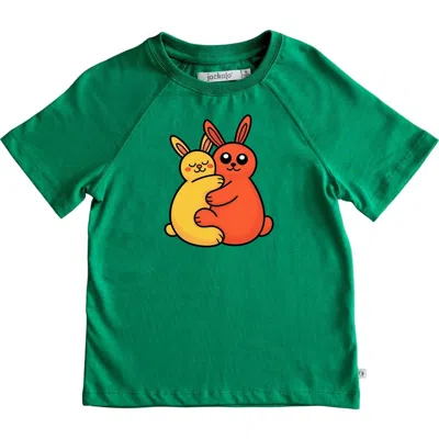 Jackalo Kids' Organic Cotton Bunnies Graphic T-shirt In Green