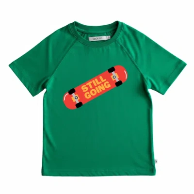 Jackalo Kids' Organic Cotton Skateboard Graphic T-shirt In Green