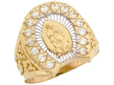 Pre-owned Jackani 10k Or 14k 2 Tone Gold Our Lady Of Guadalupe Religious Horseshoe Cz Mens Ring In White