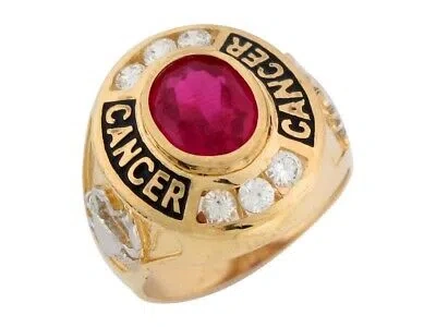 Pre-owned Jackani 10k Or 14k 2 Tone Gold Simulated Ruby Cz July Birthstone Cancer Zodiac Mens Ring In Red