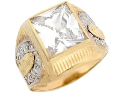 Pre-owned Jackani 10k Or 14k 2 Tone Real Gold Religious Guadalupe Rectangular Red Cz Mens Ring In White