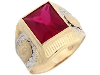 Pre-owned Jackani 10k Or 14k 2 Tone Real Gold Religious Jesus 10x12mm Rectangular Cz Mens Ring In Red