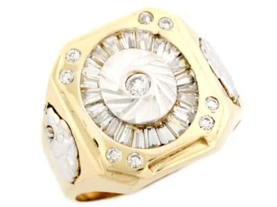 Pre-owned Jackani 10k Or 14k 2 Tone Real Solid Gold White Cz Oval Sparkling Designer Mens Ring
