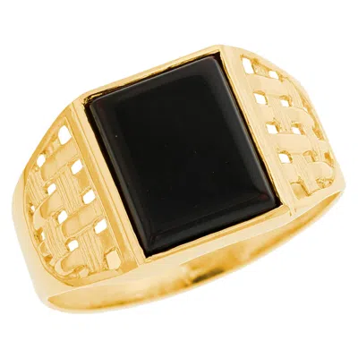 Pre-owned Jackani 10k Or 14k Gold 12 X 10mm Rectangular Onyx High Mens Ring In Black