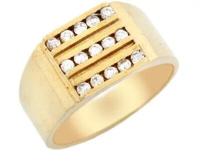 Pre-owned Jackani 10k Or 14k Gold 3 Row Channel Set Cz High Polished Mens Ring In White