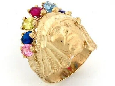 Pre-owned Jackani 10k Or 14k Gold 7 Stone Cz American Indian Large Mens Ring