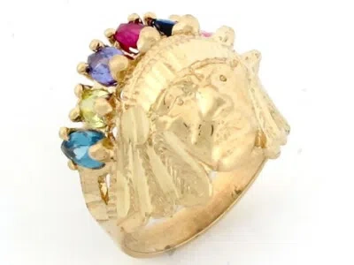 Pre-owned Jackani 10k Or 14k Gold 7 Stone Cz American Indian Small Mens Ring