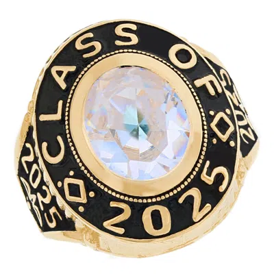 Pre-owned Jackani 10k Or 14k Gold April Cz Simulated Birthstone 2022 Graduation Mens Class Ring In White