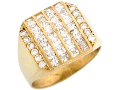 Pre-owned Jackani 10k Or 14k Gold Channel Set Cz Cluster High Polished Mens Ring In White