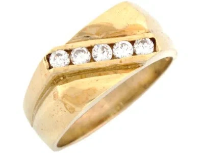 Pre-owned Jackani 10k Or 14k Gold High Polished Five 5 Stone Cz Fancy Mens Ring In White