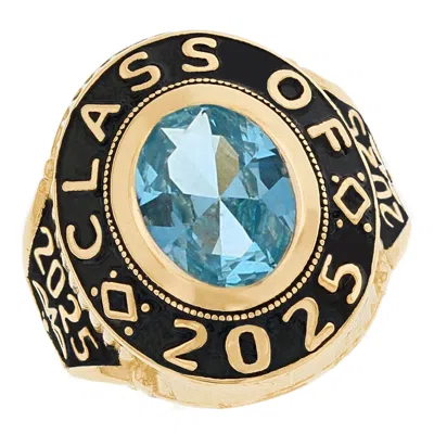 Pre-owned Jackani 10k Or 14k Gold March Cz Simulated Birthstone 2022 Graduation Mens Class Ring In Aqua