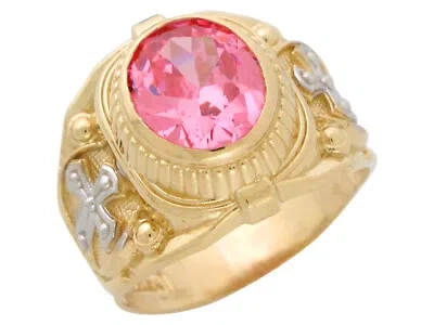 Pre-owned Jackani 10k Or 14k Gold Mens Simulated Pink Tourmaline October Birthstone Religious Ring