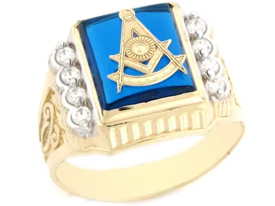 Pre-owned Jackani 10k Or 14k Gold Past Master Freemason Masonic Simulated Sapphire Mens Ring In Blue