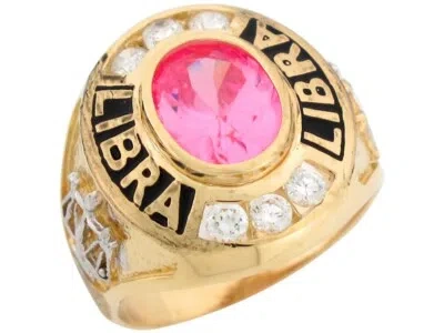 Pre-owned Jackani 10k Or 14k Gold Pink Cz Simulated October Birthstone Libra Zodiac Mens Ring