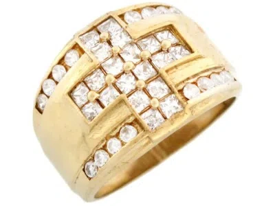 Pre-owned Jackani 10k Or 14k Gold Religious Cross Cz High Polished Mens Ring In White