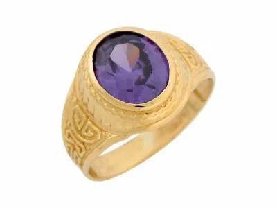 Pre-owned Jackani 10k Or 14k Gold Simulated Amethyst Greek Design February Birthstone Mens Ring In Purple