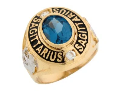 Pre-owned Jackani 10k Or 14k Gold Simulated Blue Zircon Cz Birthstone Sagittarius Mens Ring