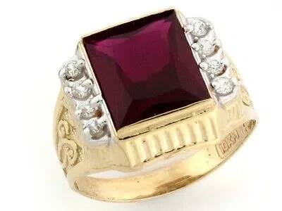 Pre-owned Jackani 10k Or 14k Gold Simulated Garnet January Birthstone Mens Ring In Red