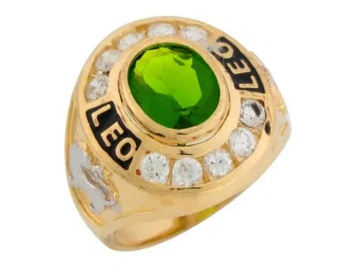 Pre-owned Jackani 10k Or 14k Gold Simulated Peridot Cz August Birthstone Leo Zodiac Mens Ring In Green