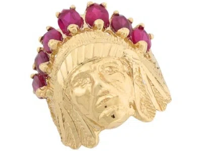 Pre-owned Jackani 10k Or 14k Gold Simulated Ruby Seven Stone American Native Indian Mens Ring In Red