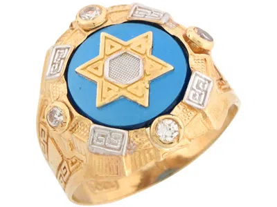 Pre-owned Jackani 10k Or 14k Gold Simulated Sapphire Star Of David Jewish Hebrew Mens Ring In Blue