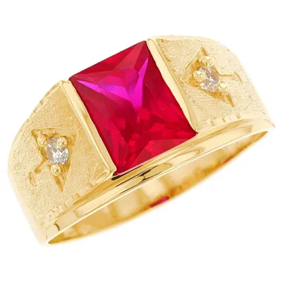 Pre-owned Jackani 10k Or 14k Gold White Cz & Rectangle Simulated Ruby July Birthstone Mens Ring