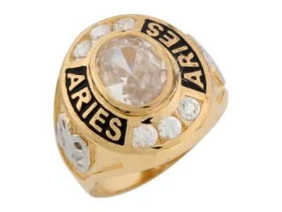 Pre-owned Jackani 10k Or 14k Gold White Cz Simulated April Birthstone Large Aries Mens Ring
