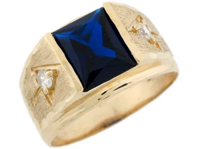 Pre-owned Jackani 10k Or 14k Gold White Cz Simulated Blue Sapphire September Birthstone Mens Ring