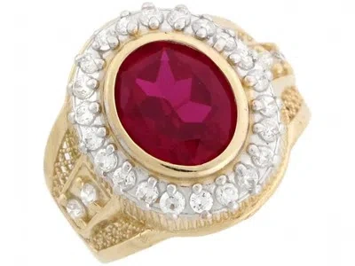 Pre-owned Jackani 10k Or 14k Real Gold 10x12mm Oval Simulated Ruby July Birthstone Cz Mens Ring In Red