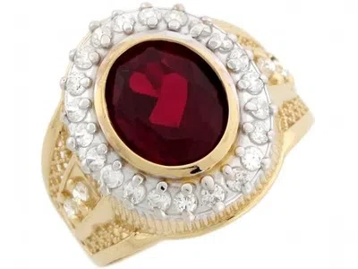 Pre-owned Jackani 10k Or 14k Real Gold 10x12mm Simulated Garnet January Birthstone Cz Mens Ring In Red