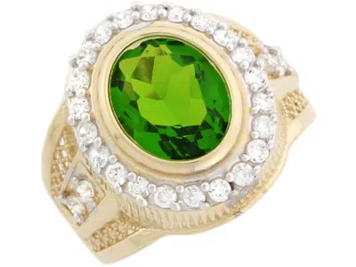 Pre-owned Jackani 10k Or 14k Real Gold 10x12mm Simulated Peridot August Birthstone Cz Mens Ring In Green