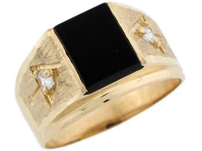 Pre-owned Jackani 10k Or 14k Real Gold 10x8mm Rectangular Black Onyx & White Cz Mens Ring