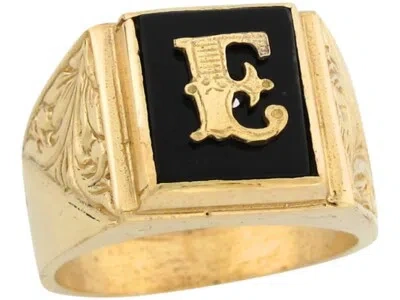 Pre-owned Jackani 10k Or 14k Real Gold 12x10mm Rectangle Onyx Letter E Fancy Mens Initial Ring In Black