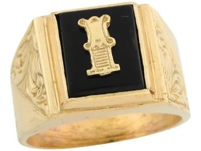 Pre-owned Jackani 10k Or 14k Real Gold 12x10mm Rectangle Onyx Letter I Fancy Mens Initial Ring In Black