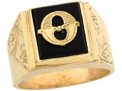 Pre-owned Jackani 10k Or 14k Real Gold 12x10mm Rectangle Onyx Letter O Fancy Mens Initial Ring In Black