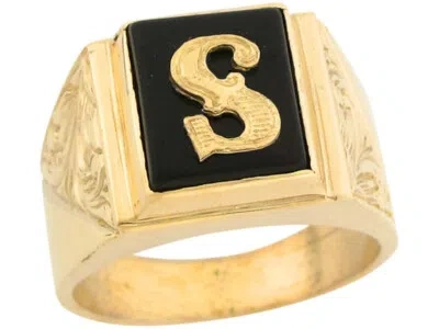 Pre-owned Jackani 10k Or 14k Real Gold 12x10mm Rectangle Onyx Letter S Fancy Mens Initial Ring In Black