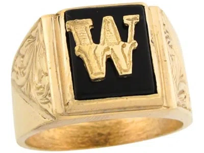 Pre-owned Jackani 10k Or 14k Real Gold 12x10mm Rectangle Onyx Letter W Fancy Mens Initial Ring In Black
