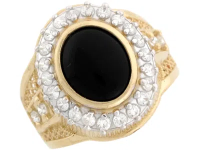 Pre-owned Jackani 10k Or 14k Real Gold 9x11mm Oval Black Onyx & Cz Beautiful Unisex Ring