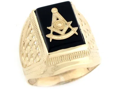 Pre-owned Jackani 10k Or 14k Real Gold Past Master Freemason Masonic Onyx Fancy Mens Ring In Black