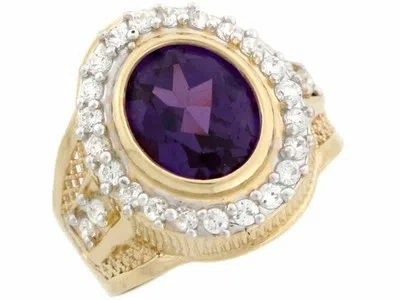 Pre-owned Jackani 10k Or 14k Real Gold Simulated Alexandrite June Birthstone Cz Mens Ring In Purple