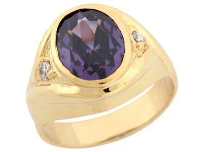 Pre-owned Jackani 10k Or 14k Real Gold Simulated Amethyst White Cz Accents Modern Mens Ring