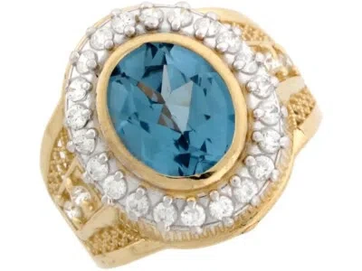 Pre-owned Jackani 10k Or 14k Real Gold Simulated Aquamarine March Birthstone Cz Mens Ring