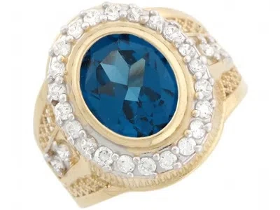 Pre-owned Jackani 10k Or 14k Real Gold Simulated Blue Zircon December Birthstone Cz Mens Ring