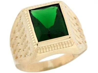 Pre-owned Jackani 10k Or 14k Real Gold Simulated Emerald May Birthstone Mens Ring In Green
